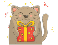 a kitty bearing a gift 